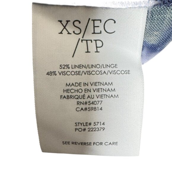 CAbi Woodstock Top XS #5714 Blue Green Linen Tie Dye Boho 3/4 Sleeve Blouse - Picture 4 of 5